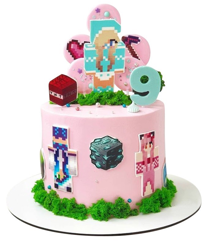 фото тортов на тему майнкрафт в розовом цвете для девочки #10