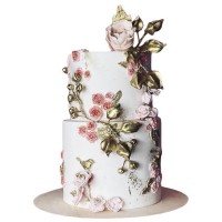 Торт свадебный с цветами и золотом №3021