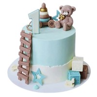 Торт с мишкой и лестницей на 1 годик мальчику №3571