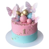 Торт на 1 годик с бабочками и шариками №3142