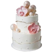 Торт двухъярусный с шариками и цветами №2708