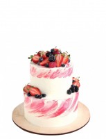 Торт на свадьбу бело-розовый с ягодами №1389