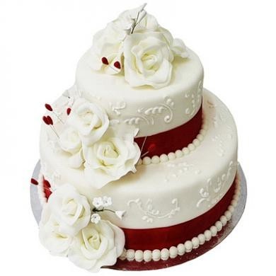 Торт свадебный Пышный с цветами №138
