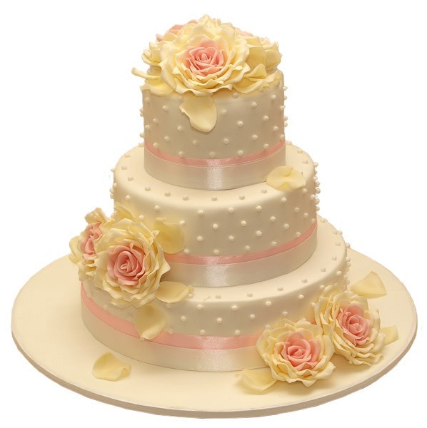 Торт свадебный с бежевыми цветами №846