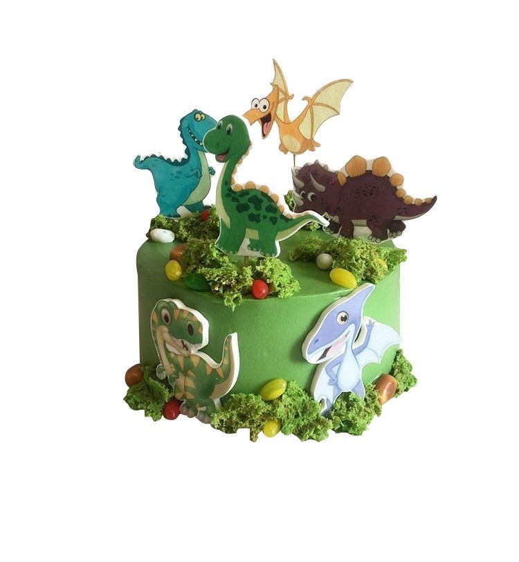 Торт с мультяшными динозаврами без мастики №1479