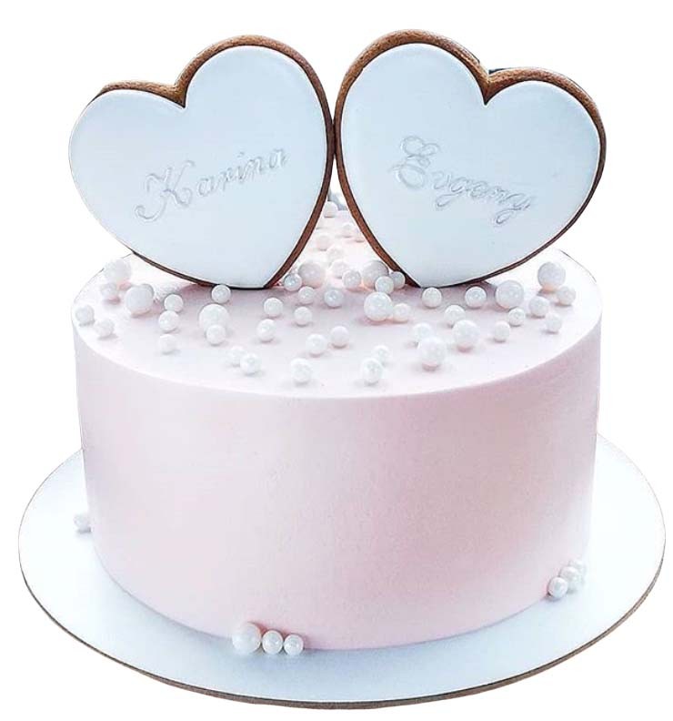Торт с пряничными сердцами розовый №2555
