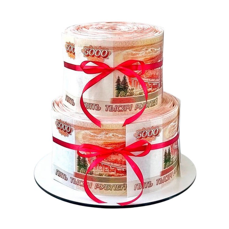 Двухъярусный торт в виде Пятитысячных купюр №4099