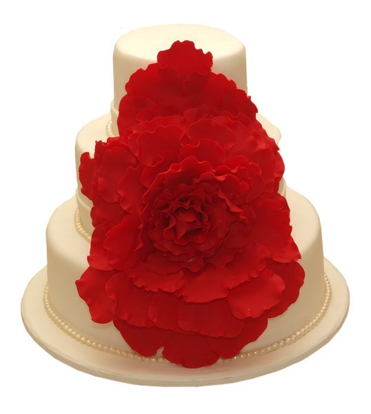 Торт свадебный с большим красным цветком №868