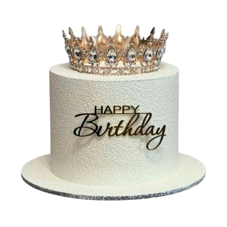Торт Happy Birthday с золотой короной сверху №3949