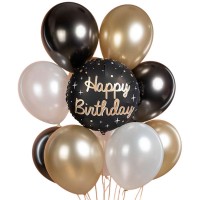 Черный шарик Happy Birthday с набором латексных шаров №1029