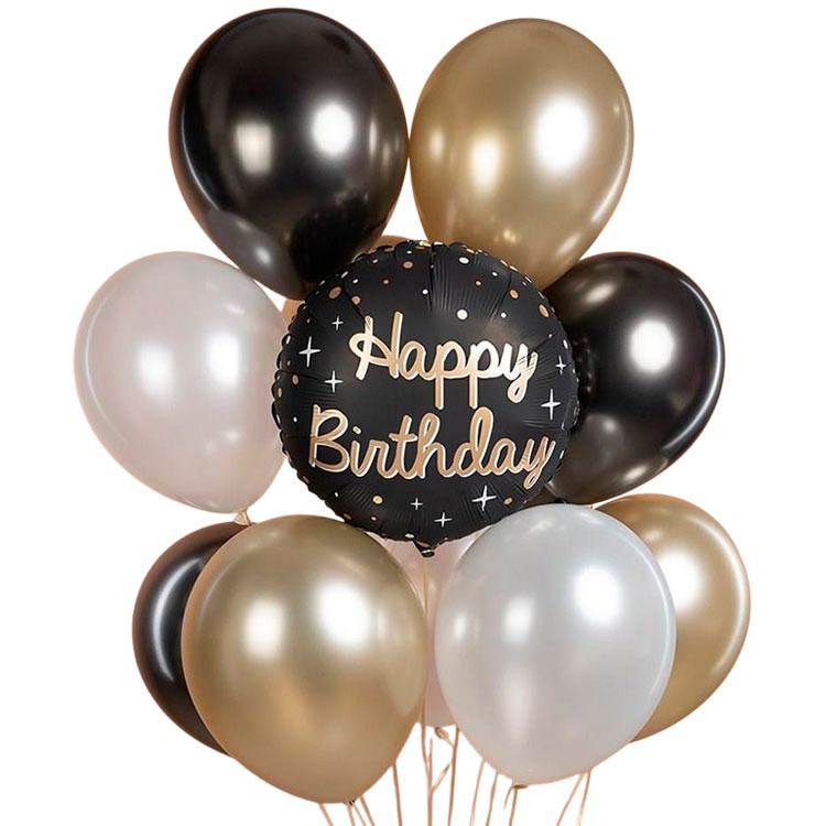Черный шарик Happy Birthday с набором латексных шаров №1029