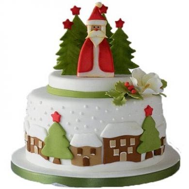 Новогодний торт с елками и Дедом Морозом №413