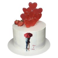 Торт с топперами-сердцами на 1 годовщину свадьбы №2819