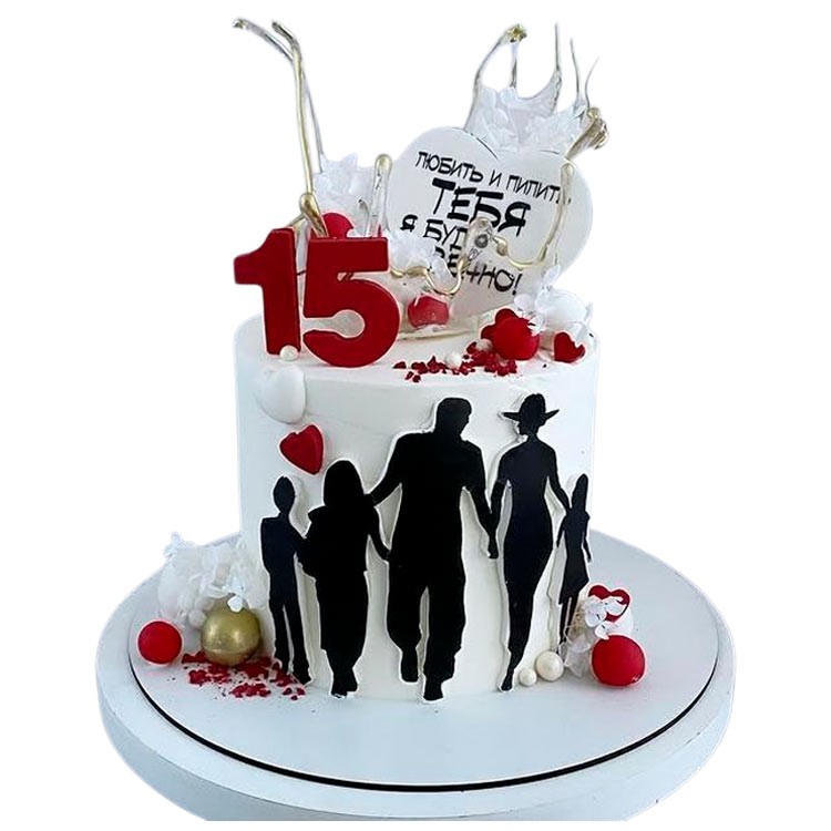 Торт с силуэтом семьи и цифрой №4064