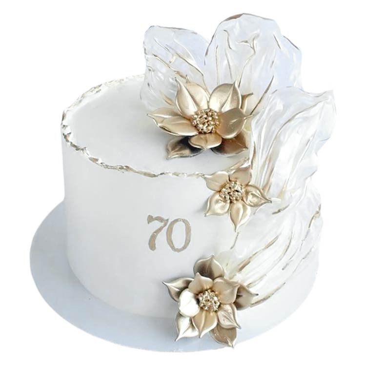Торт с золотыми цветами на 70 лет №2849
