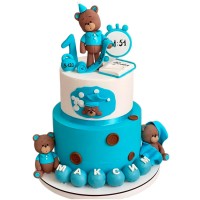 Торт на 1 годик с мишками и метрикой для мальчика №3956
