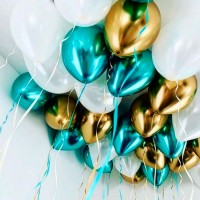 Гелиевые шарики под потолок: белые, золотые и бирюзовые №754