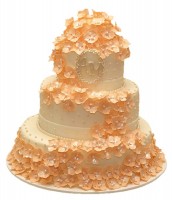 Торт свадебный с инициалами и персиковыми цветами №812