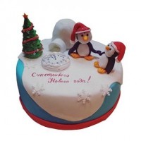 Новогодний торт с пингвинами №403