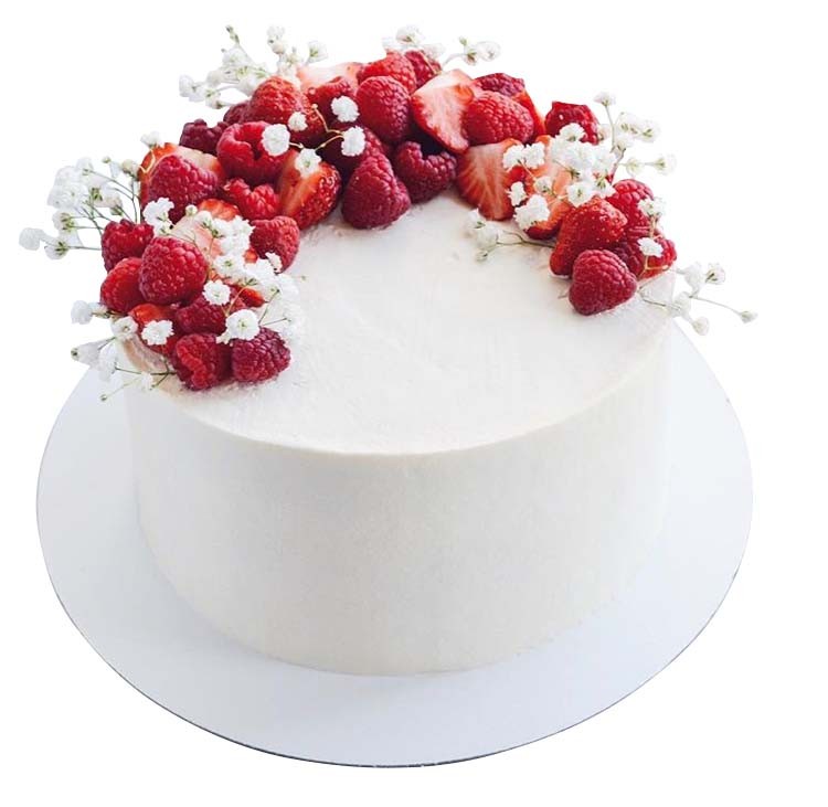 Белый торт с клубникой и малиной №1517