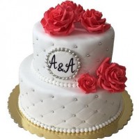 Торт свадебный с инициалами и цветами №135
