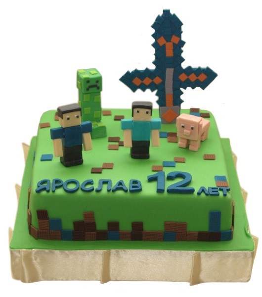Торт с фигурками Майнкрафт на день рождения №1219