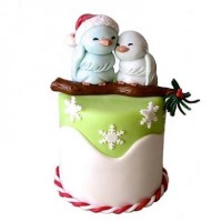 Новогодний торт с птичками и снежинками №448