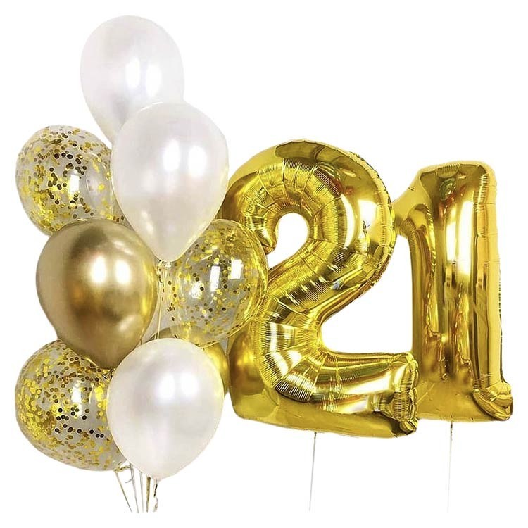 Фонтан воздушных шаров с золотой цифрой 21 №204