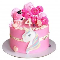 Торт с единорогом розовый №2148