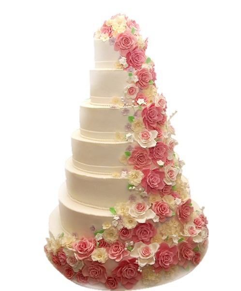 Большой свадебный торт с цветами №882