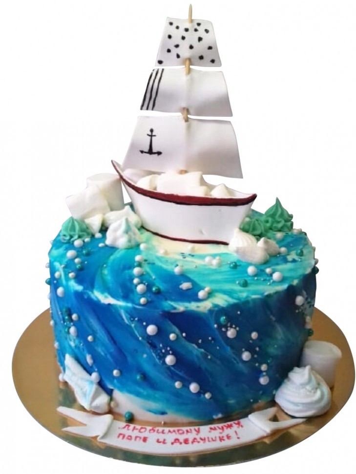 Торт с кораблем в морском стиле №1724