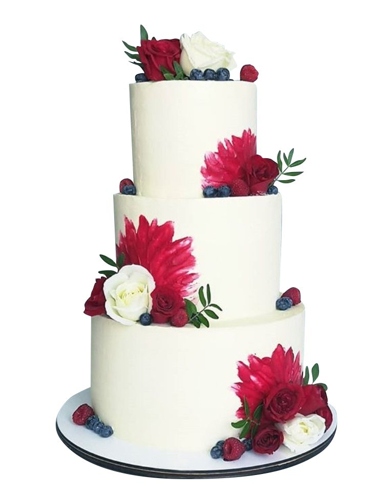 Торт свадебный с красными розами №1692