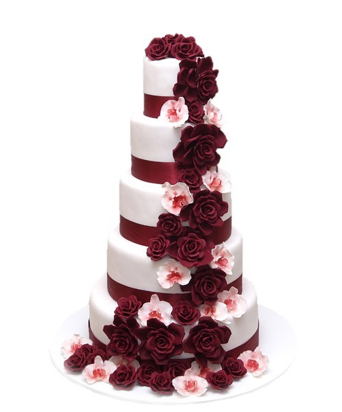 Бордовый торт на свадьбу №913