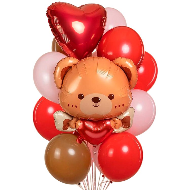 Набор шаров для влюбленных с мишкой с сердечком №1111