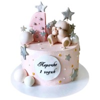 Торт на 1 годик с мишкой и звездами №2889