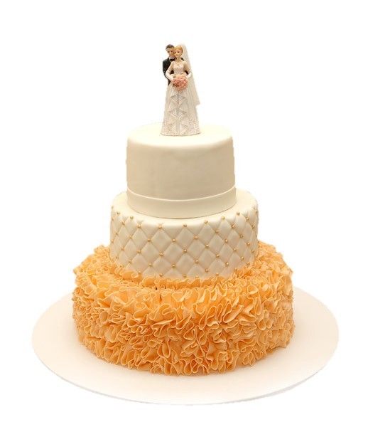 Торт свадебный с оранжевыми рюшами №884
