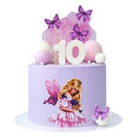 Сиреневый торт с бабочками и картинкой девочки №3537