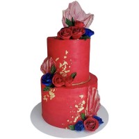 Красный свадебный торт без мастики №3686