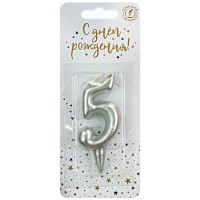 Свеча для торта серебристая Цифра 5 №59