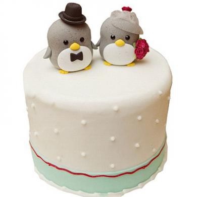 Торт свадебный с пингвинами-молодоженами №113