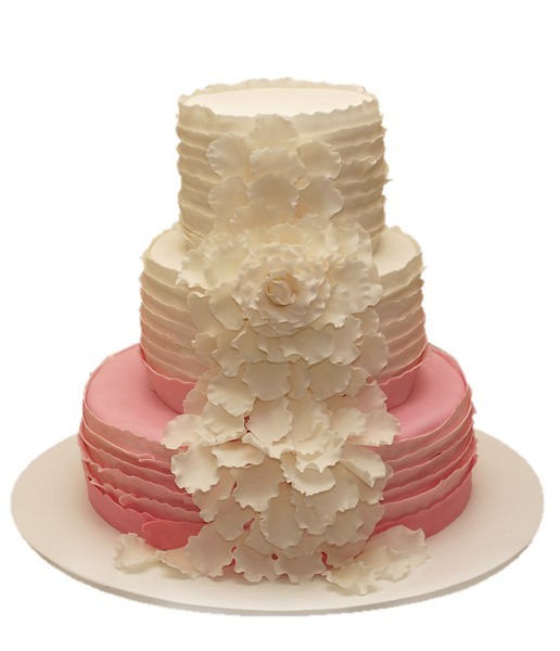 Торт свадебный с розовым ярусом и цветами №890
