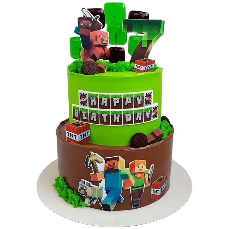 Двухъярусный торт Майнкрафт на день рождения №2635
