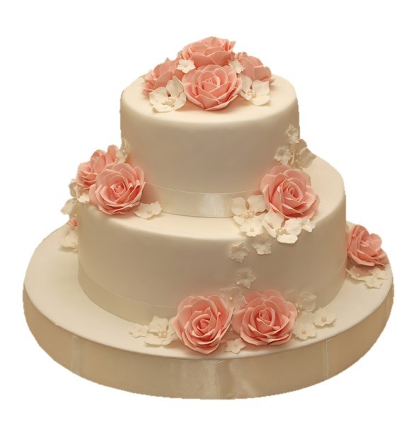 Торт свадебный с розовыми розочками №1072