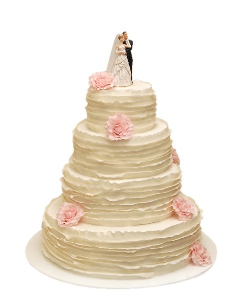 Торт свадебный с розовыми цветами и фигурками №893