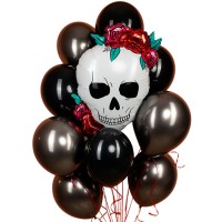 Воздушный шар череп с цветами №1119