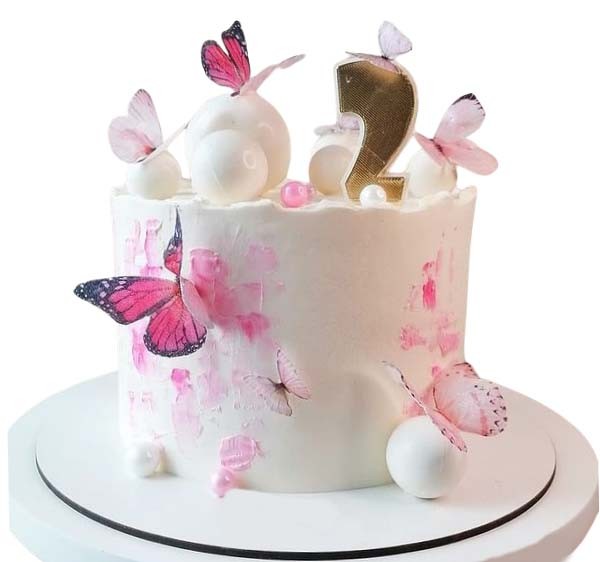 Торт с бабочками для девочки на 2 года №2289