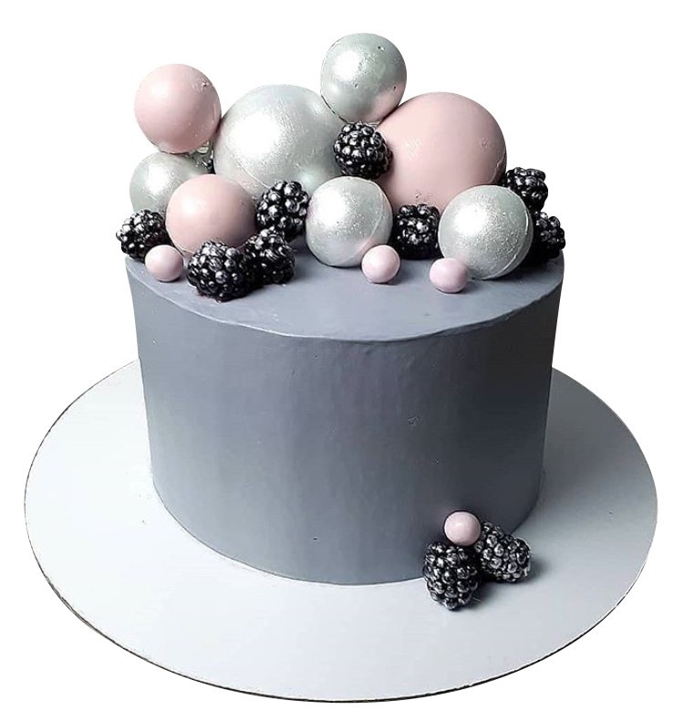 Торт с ягодами и шарами серый №1682