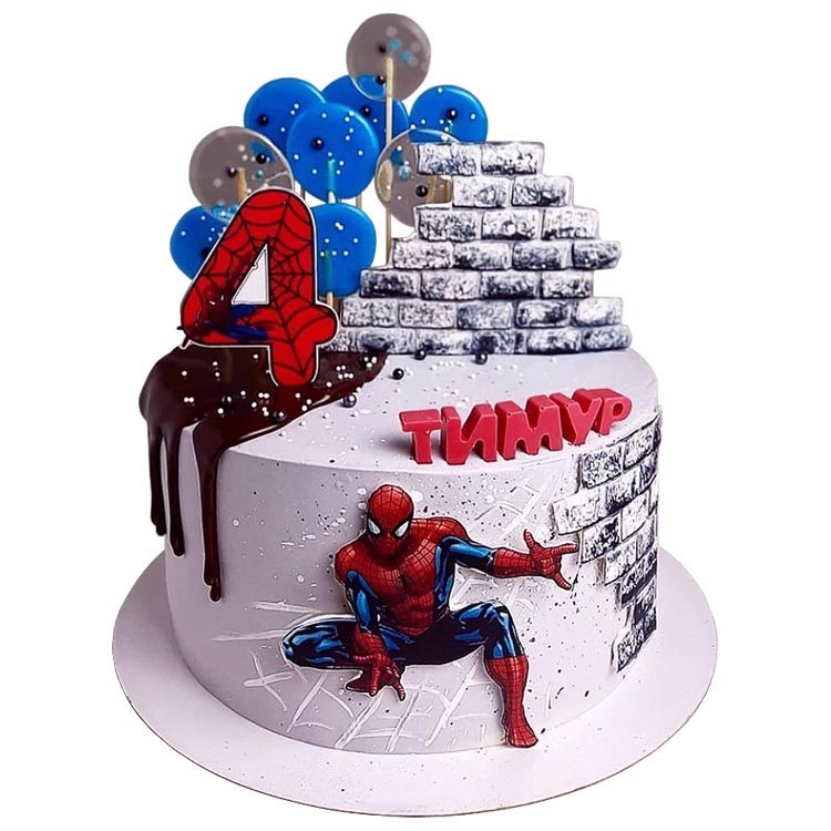 Торт с Человеком пауком и топперами №2722