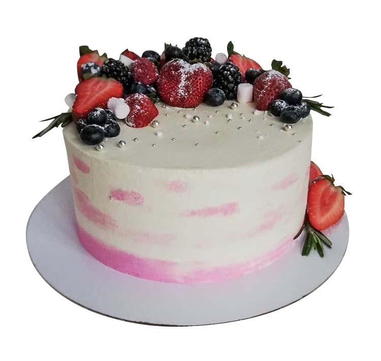 Торт бело-розовый с фруктами №1518
