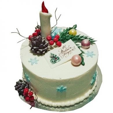 Новогодний торт с шишкой и свечкой №411